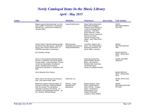 Newly Cataloged Items In the Music Library April - May 2015 Author Title