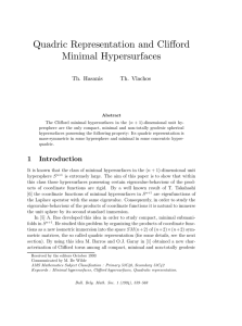Quadric Representation and Clifford Minimal Hypersurfaces Th. Hasanis Th. Vlachos