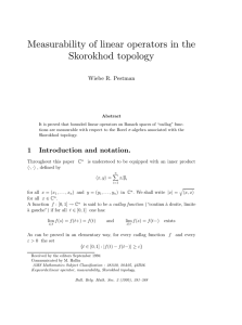 Measurability of linear operators in the Skorokhod topology 1 Introduction and notation.