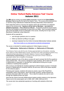 Online ‘Oxford Maths Entrance Test’ Course Autumn 2011