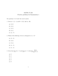 MATH 171.501 Practice problems for Examination 1