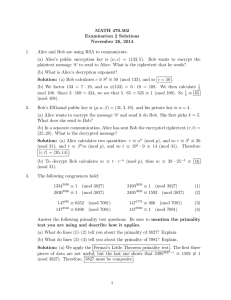 MATH 470.502 Examination 2 Solutions November 26, 2014 1.