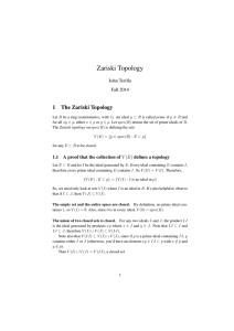 Zariski Topology 1 The Zariski Topology John Terilla