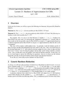 Lecture 21: Hardness of Approximation for CSPs