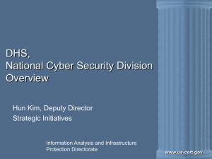 DHS, National Cyber Security Division Overview Hun Kim, Deputy Director