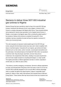 Press Siemens to deliver three SGT-500 industrial gas turbines to Nigeria