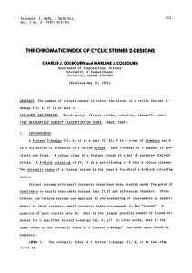 THE CHROMATIC INDEX OF CYCLIC STEINER 2-DESIGNS MARLENE CHARLES J. COLBOURN and