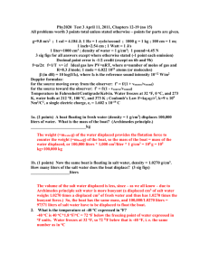 Phy2020  Test 3 April 11, 2011, Chapters 12-19 (no... All problems worth 3 points total unless stated otherwise –...