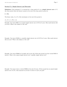 Page 1 Section F.1: Simple Interest and Discounts