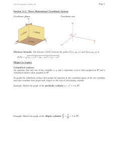 Page 1 Section 11.1: Three Dimensional Coordinate System Coordinate planes Coordinate axis