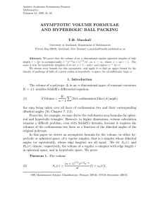 ASYMPTOTIC VOLUME FORMULAE AND HYPERBOLIC BALL PACKING T.H. Marshall
