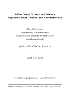 K-theory Affine Weyl Groups in Representation Theory, and Combinatorics Alex Postnikov