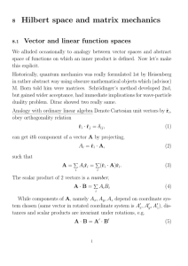 Hilbert space and matrix mechanics Vector and linear function spaces