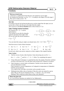 GCSE Mathematics Extension Material NA 5 Functions