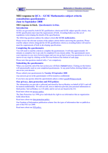 MEI response to QCA – GCSE Mathematics subject criteria consultation questionnaire –
