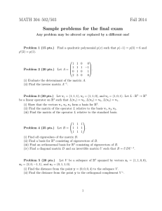 MATH 304–502/503 Fall 2014 Sample problems for the final exam