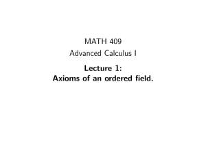 MATH 409 Advanced Calculus I Lecture 1: Axioms of an ordered field.