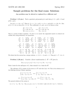 MATH 423–200/500 Spring 2012 Sample problems for the final exam: Solutions
