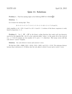 MATH 433 April 24, 2015 Quiz 11: Solutions