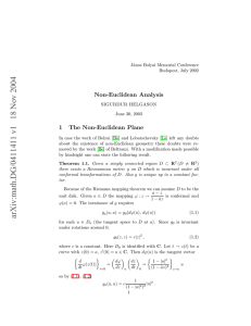 Non-Euclidean Analysis 1 The Non-Euclidean Plane