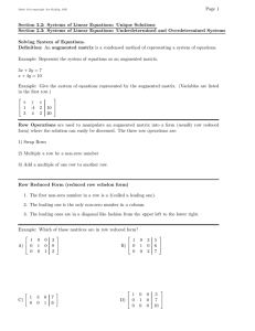 Page 1 Section 2.2: Systems of Linear Equations: Unique Solutions