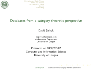 Databases from a category-theoretic perspective David Spivak Presented on 2008/02/07