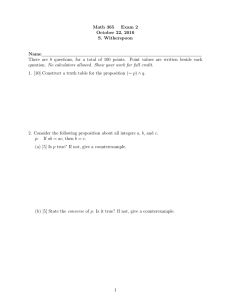 Math 365 Exam 2 October 22, 2010 S. Witherspoon