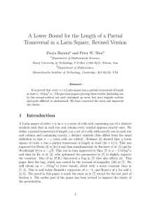 A Lower Bound for the Length of a Partial Pooya Hatami