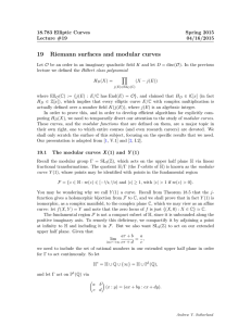 19 Riemann surfaces and modular curves 18.783 Elliptic Curves Spring 2015