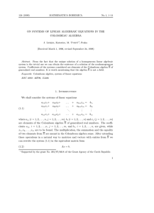 ON SYSTEMS OF LINEAR ALGEBRAIC EQUATIONS IN THE COLOMBEAU ALGEBRA (