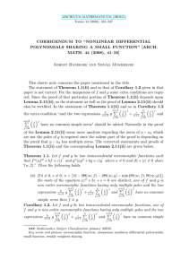 CORRIGENDUM TO “NONLINEAR DIFFERENTIAL POLYNOMIALS SHARING A SMALL FUNCTION” [ARCH.