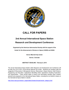 CALL FOR PAPERS  2nd Annual International Space Station Research and Development Conference