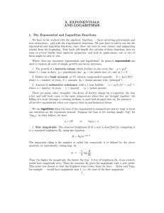X. EXPONENTIALS AND LOGARITHMS 1. The Exponential and Logarithm Functions.