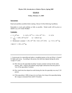 Introduction to Modern Physics  EXAM #1 Friday, February 11, 2005