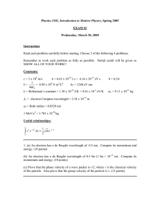 Introduction to Modern Physics  EXAM #2 Wednesday, March 30, 2005
