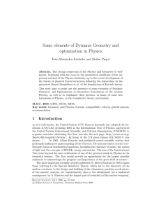 Some elements of Dynamic Geometry and optimization in Physics