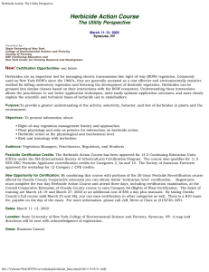 Herbicide Action Course The Utility Perspective March 11-13, 2002 Syracuse, NY
