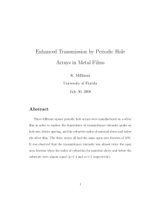 Enhanced Transmission by Periodic Hole Arrays in Metal Films Abstract K. Milliman