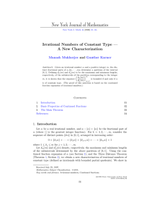 New York Journal of Mathematics Irrational Numbers of Constant Type —