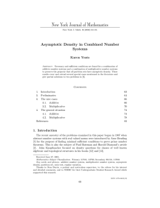 New York Journal of Mathematics Asymptotic Density in Combined Number Systems Karen Yeats