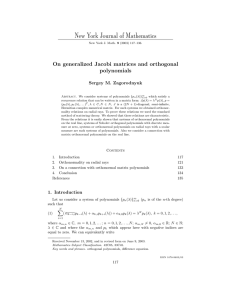 New York Journal of Mathematics On generalized Jacobi matrices and orthogonal polynomials