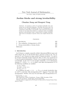 New York Journal of Mathematics Jordan blocks and strong irreducibility Chunlan Jiang