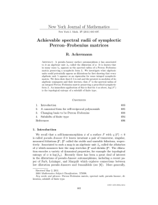 New York Journal of Mathematics Achievable spectral radii of symplectic Perron–Frobenius matrices