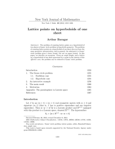 New York Journal of Mathematics Lattice points on hyperboloids of one sheet