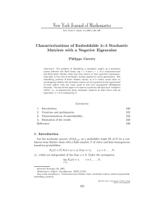 Characterizations of Embeddable 3 3 Stochastic Matrices with a Negative Eigenvalue
