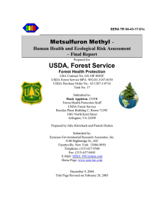 USDA, Forest Service Metsulfuron Methyl - Human Health and Ecological Risk Assessment