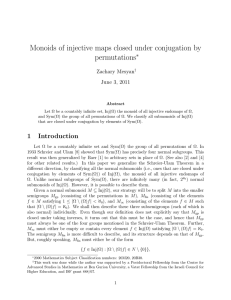 Monoids of injective maps closed under conjugation by permutations ∗ Zachary Mesyan