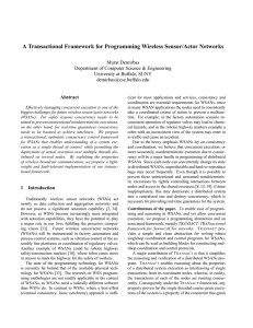 A Transactional Framework for Programming Wireless Sensor/Actor Networks