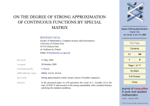 ON THE DEGREE OF STRONG APPROXIMATION OF CONTINUOUS FUNCTIONS BY SPECIAL MATRIX
