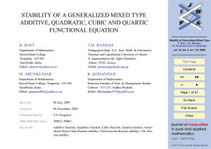 STABILITY OF A GENERALIZED MIXED TYPE ADDITIVE, QUADRATIC, CUBIC AND QUARTIC